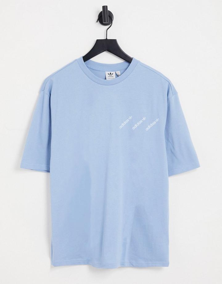 Addias Originals 'logomania' Triple Logo T-shirt In Light Blue