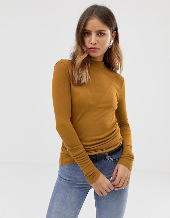 Noisy May Turtleneck Ribbed Top - Tan