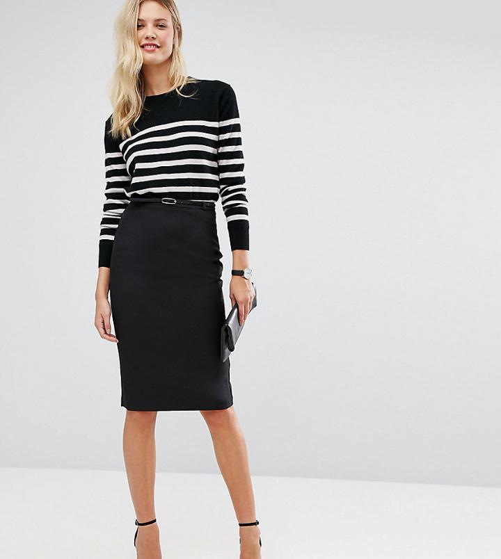 Asos Tall Tailored Belted Pencil Skirt In Longer Length - Black