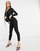 Club L London Ribbed Fitted Pants Set In Black