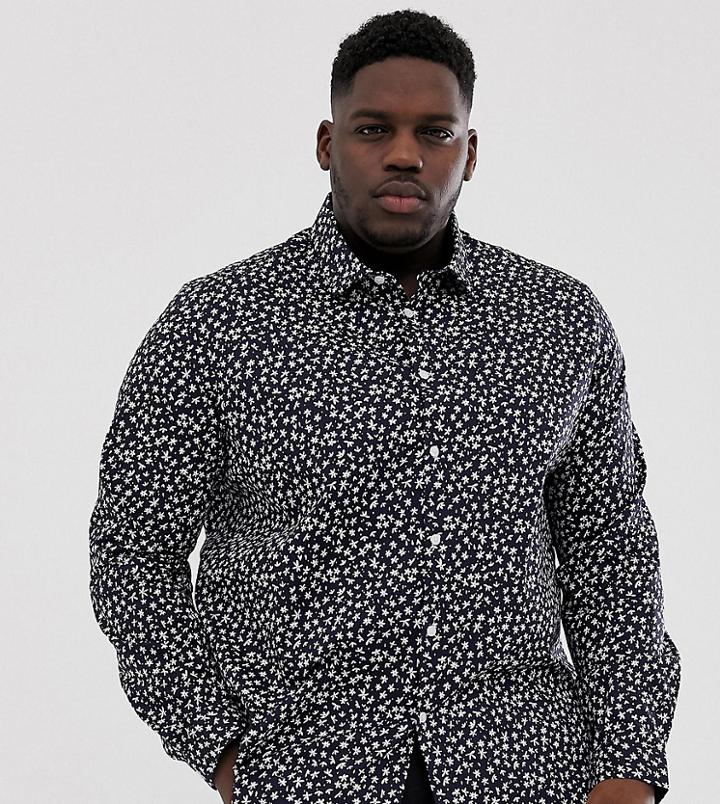 Asos Design Plus Regular Fit Smart Shirt In Navy