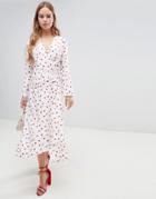 Asos Design Wrap Front Jacquard Midi Dress In Red Polka Dot - Multi