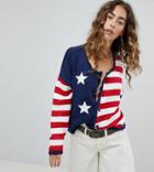 Sacred Hawk Slouchy Knitted Cardigan In Stars And Stripes - Multi
