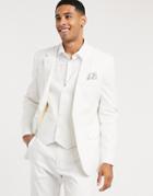 Asos Design Wedding Skinny Suit Jacket In Stretch Cotton Linen In White