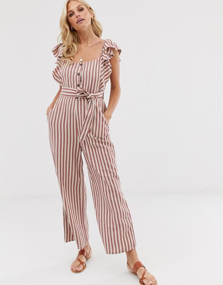 Stradivarius Striped Jumpsuit In Pink - Pink