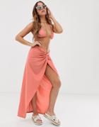 Asos Design Knot Front Glam Beach Sarong In Dusky Pink Slinky - Pink