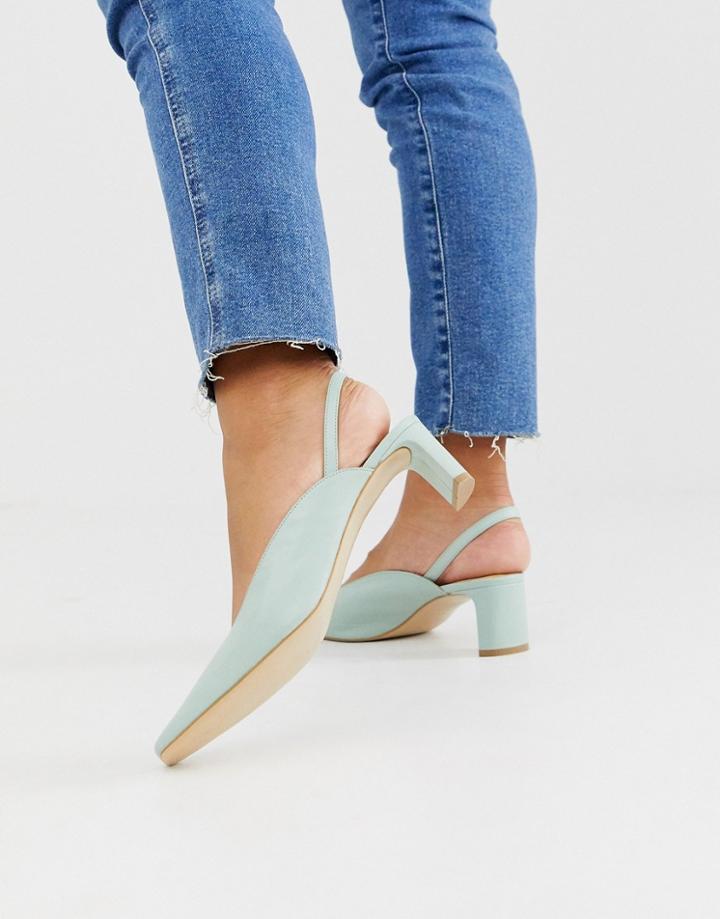 & Other Stories Square Toe Kitten Heel Sling Back Shoes In Dusty Green