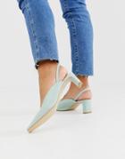 & Other Stories Square Toe Kitten Heel Sling Back Shoes In Dusty Green