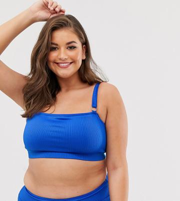 South Beach Curve Exclusive Ribbed Crop Bikini Top In Cobalt Blue - Blue