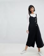 Asos Jumpsuit With Horn Button Detail In Twill-black