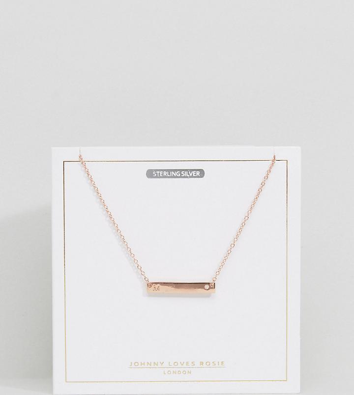 Johnny Loves Rosie Rose Gold Plated M Initial Bar Necklace - Gold