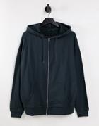 Asos Design Cotton Super Oversized Zip Through Hoodie In Charcoal - Gray-grey