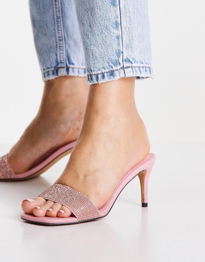 Miss Selfridge Spirit Pink Rhinestone Low Heel Sandal