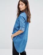Unique 21 Denim Shirt With Diped Back - Blue