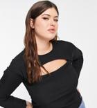 River Island Plus Cut Out Front Long Sleeved Top In Black