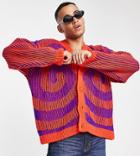 Collusion Chunky Open Knit Sweater With Swirl Jacquard In Purple And Orange-multi