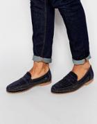 New Look Faux Suede Woven Loafers - Navy
