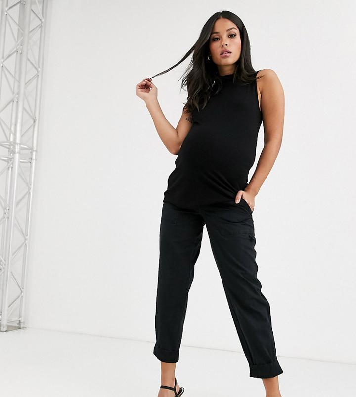 Asos Design Maternity Slim Leg Combat Pants In Black With Under Bump Waistband