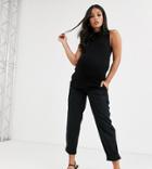 Asos Design Maternity Slim Leg Combat Pants In Black With Under Bump Waistband