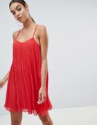 Missguided Pleated Swing Dress - Red