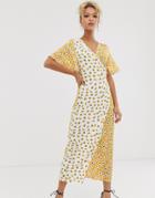 Never Fully Dressed Splice Wrap Midi Dress In Contrast Shell Print - Multi