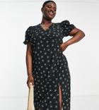 Simply Be Split Front Midi Dress In Black Floral