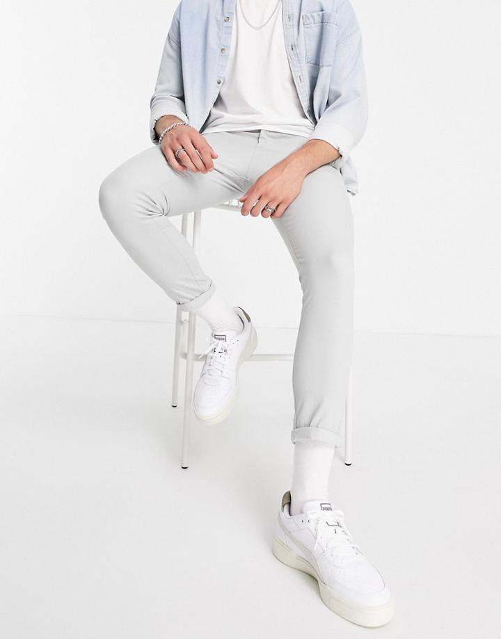Asos Design Super Skinny Cropped Chinos In Light Gray-grey