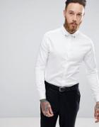 Asos Skinny Sateen Shirt With Collar Studs - White