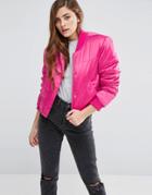 Asos Satin Padded Bomber Jacket - Pink
