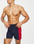 Brave Soul Color Block Swim Short In White/navy/red