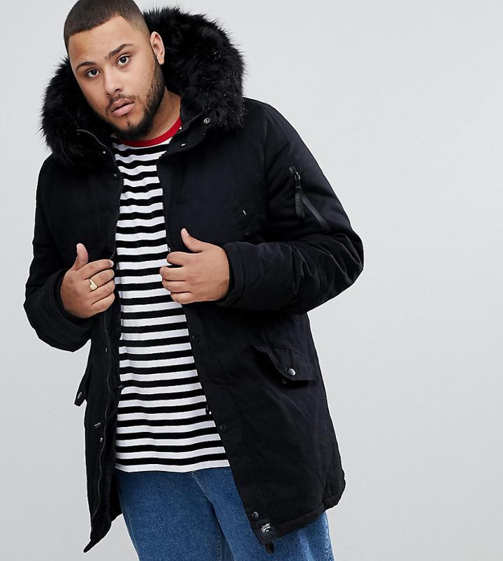 Sixth June Parka Coat In Black With Black Faux Fur Hood