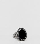 Designb Signet Ring With Black Stone In Antique Silver Exclusive To Asos - Silver