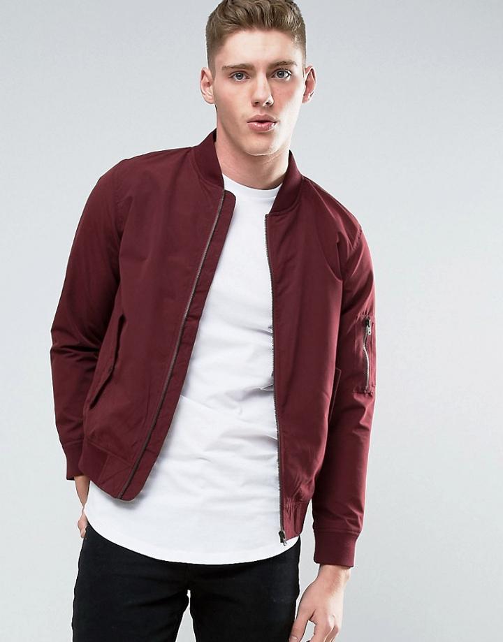 Jack & Jones Core Ma1 Bomber Jacket In Lightweight - Red