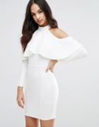 Lipsy Cold Shoulder Bodycon Dress With Ruffle Detail - Cream
