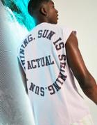Asos Actual Oversized Tank With Slogan And Logo Puff Print In Lilac-purple