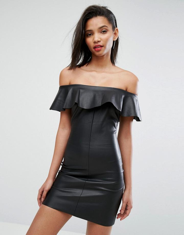 Mango Faux Leather Ruffle Bandeau Dress - Black