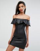 Mango Faux Leather Ruffle Bandeau Dress - Black