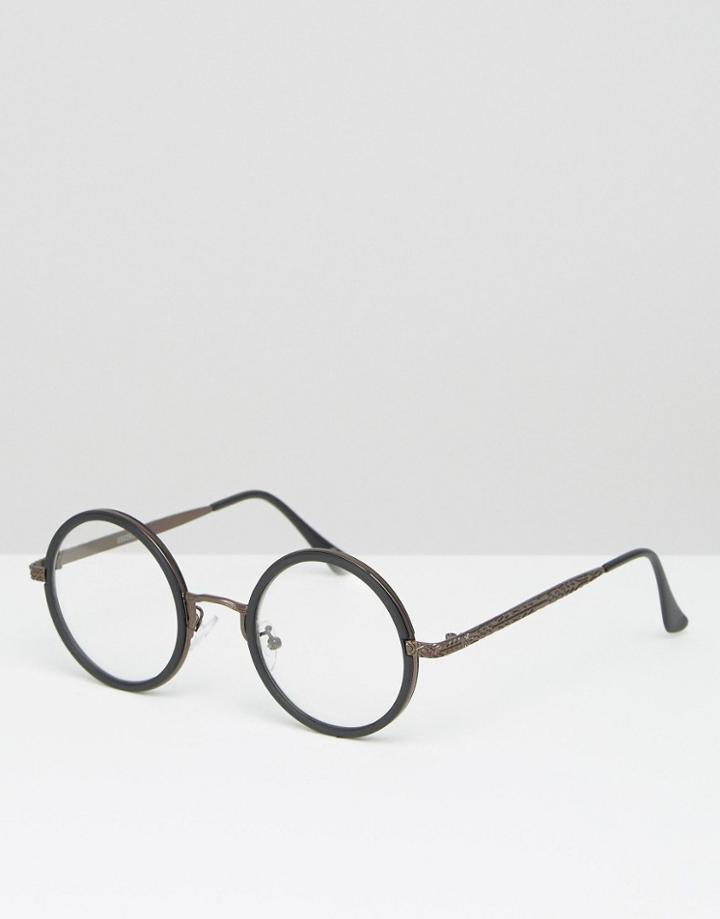 Asos Round Clear Lens Glasses With Burnished Copper Arms - Black