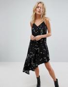 Weekday Satin Assymetric Dress With Star Print - Multi