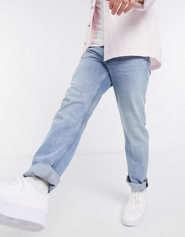 Topman Organic Cotton Blend Straight Fit Jeans In Light Wash-blues