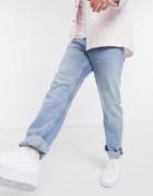 Topman Organic Cotton Blend Straight Fit Jeans In Light Wash-blues