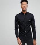 Asos Design Tall Skinny Denim Western Shirt In Black - Black