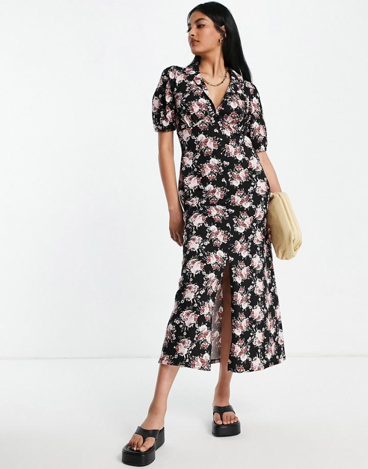 Asos Design Ultimate Midi Tea Dress In Rose Print-multi