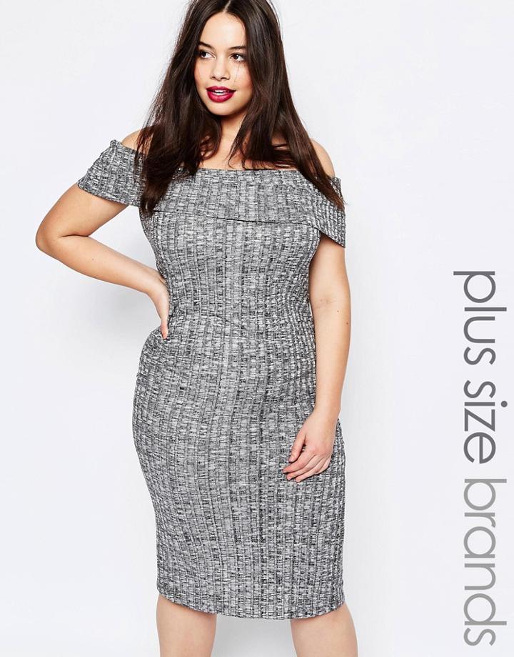 New Look Plus Bardot Midi Dress - Gray
