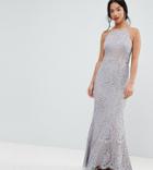 Jarlo Petite All Over Lace Off High Neck Maxi Dress - Gray