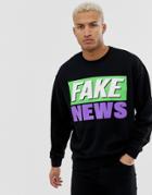 Asos Design Oversized Sweatshirt With Text Slogan Print In Black - Black