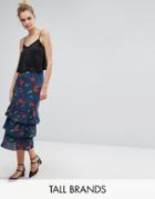 Fashion Union Tall Ruffle Midi Skirt In Floral Print - Multi