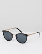 Asos Round Sunglasses In Black With Vintage Detail - Black