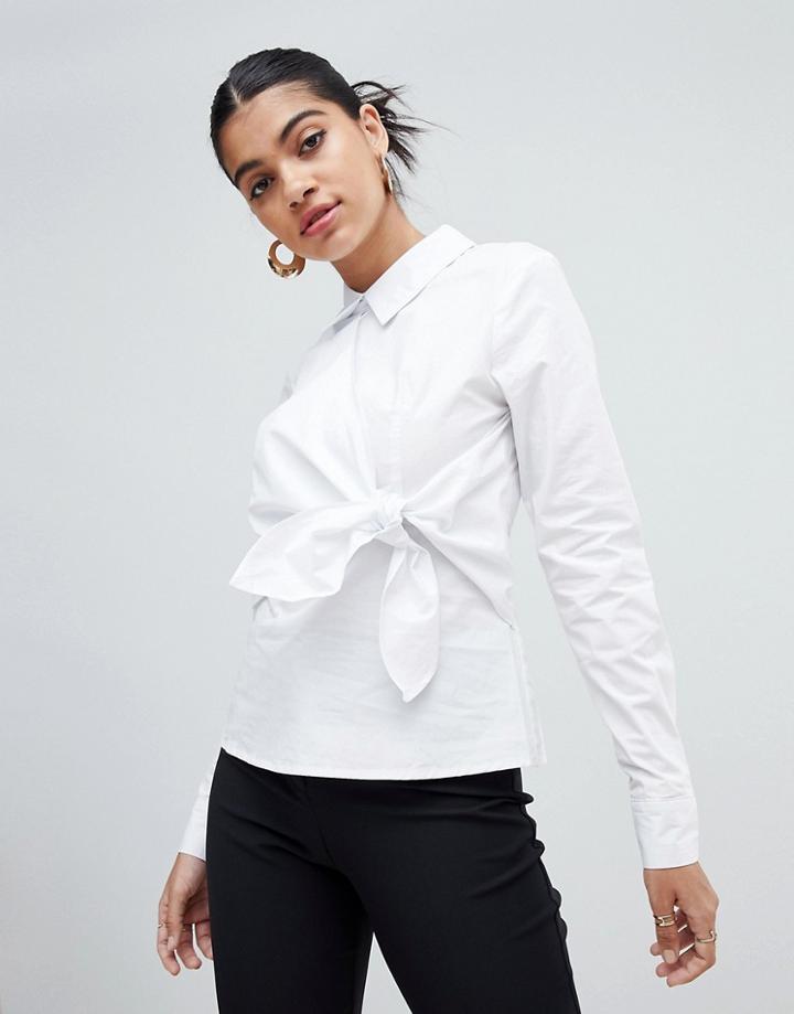 Fashion Union Shirt With Tie Front Detail - White