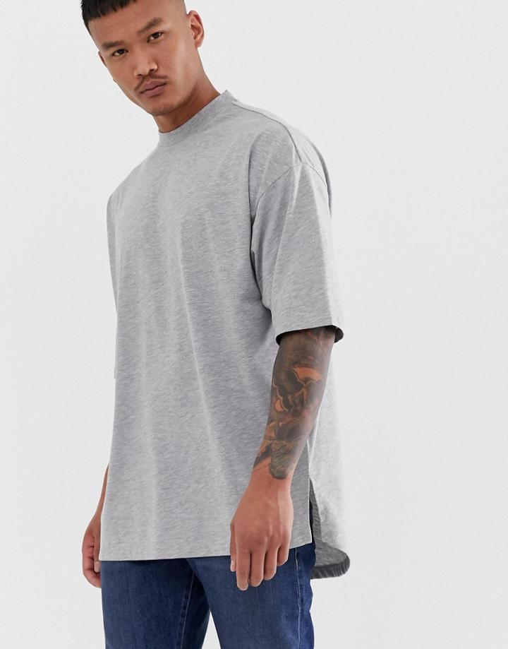 Asos Design Oversized T-shirt With Side Split In Gray Marl